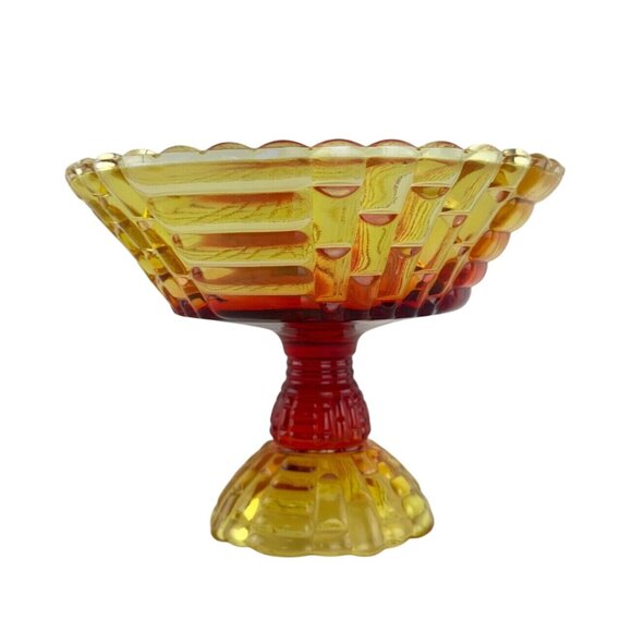 Vintage Amberina Louisa Jeannette Glass Footed Fruit Compote Basket Weave Patter - Picture 14 of 16